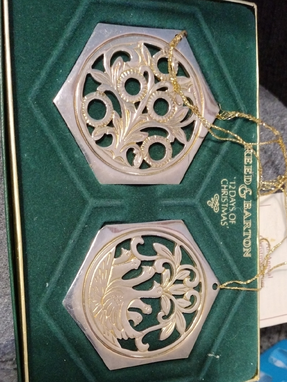 Reed & Barton Gold and Silver Hexagonal Filigree Ornaments - Set of 2